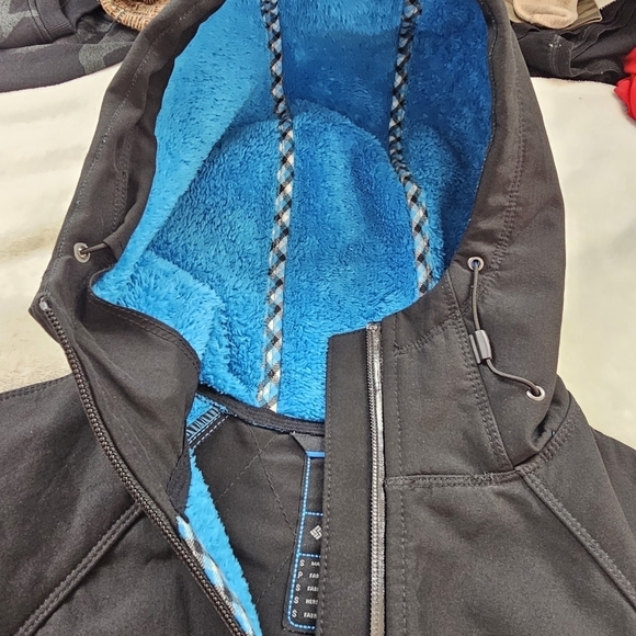 Columbia Weather Resistant Softshell Coat Hooded Fleece Lined Black Size Small - Picture 7 of 16